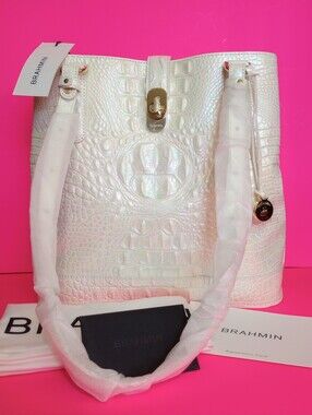 NWT Brahmin Milk Melbourne Fiora Shoulder Bag, Iridescent Opal White